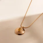 Colar Corrente Veneziana + Chapa Redonda Com Pedra Navete