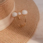 Bracelete Aro Duplo Com Pedras Resinadas Texturizadas