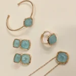 Conjunto Azul De Pedra Resinada Translúcida
