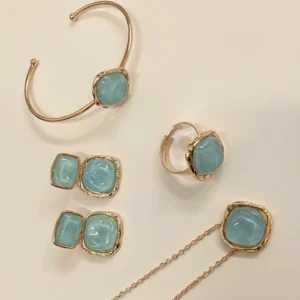 Conjunto Azul De Pedra Resinada Translúcida