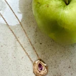 Colar Pedra Gota Safira rosa Revestido de Metal Assimétrico