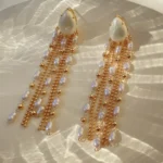 Brinco Gota Perolada Com Franja De Pérola