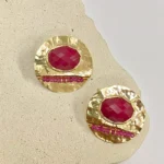 Brinco de Chapa Redonda Com Pedra Natural