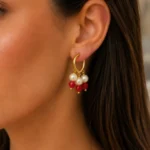 Brinco Argola Click Com Perolas e Cristais