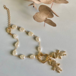 Pulseira De Corrente de Pérola Com Acessório de Coração com Filhos