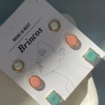 Trio de Brincos De Pedra Resinada