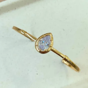 Bracelete Aro Fino Com Pedra Cristal Gota Trabalhado Banhado No Ouro 18k