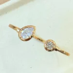 Bracelete Encontro Com Pedra Cristal Redonda e Pedra Cristal Gota Banha No Ouro 18k