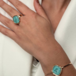 Conjunto De Brinco Anel e Bracelete De Pedras resinadas translucida verde