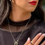 Conjunto Colar, Anel e Brinco De Pedras Preta
