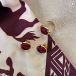 Conjunto De Anel e Brinco com Pedra Resinada Burgandy