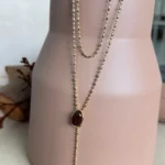 Conjunto De Colar Curto e Colar Longo com Pedra Resinada Marrom