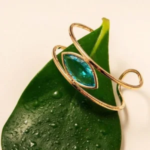 Bracelete Aro duplo Ouro Com Pedra Cristal Azul Turquesa