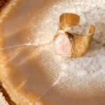Anel Ouro Ajustável Com Pedra Resinada Rosa