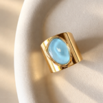 Anel Ouro Ajustável Com Pedra Resinada Azul